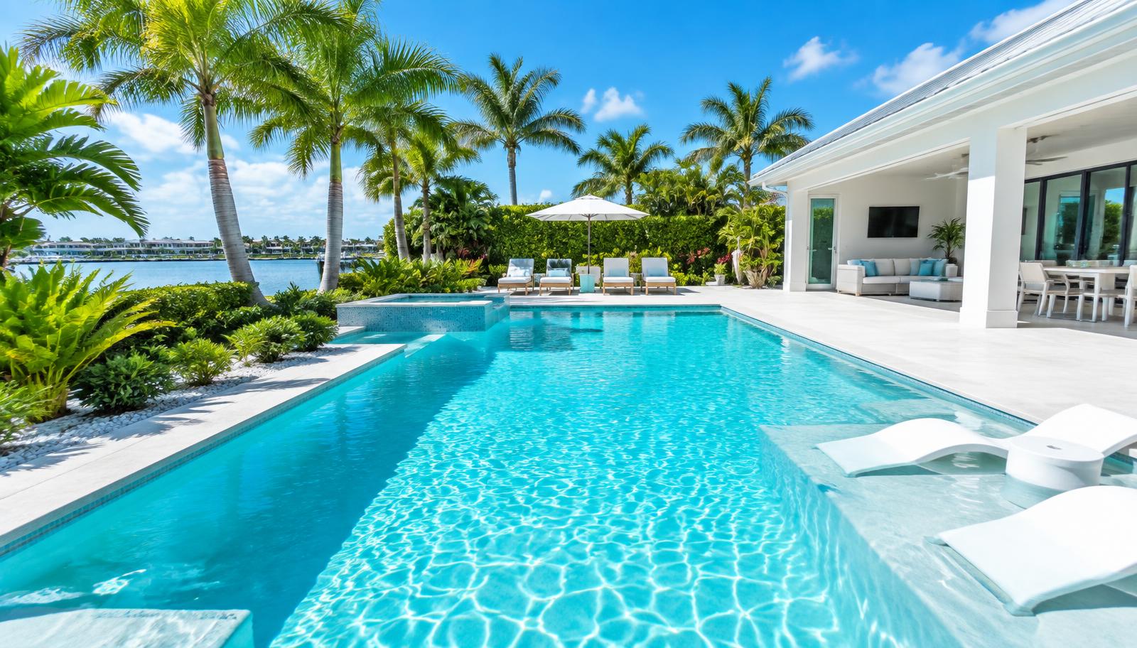 A bright, clean Florida swimming pool with turquoise water